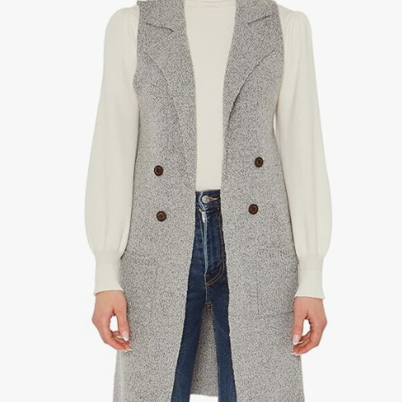 Women's Neutral Long Sweater Vest - Picture 4 of 8